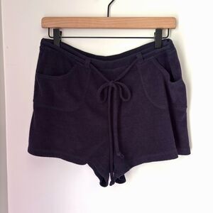 Vintage Derek Heart Junior Size L Dark Blue Terry Cloth Front Belt Shorts #R